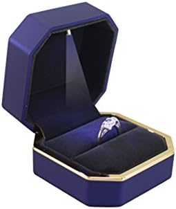 Ccassie Square Ring Box Jewelry With LED Light For Propose Wedding Engagement Romantic Gifts(Blue)