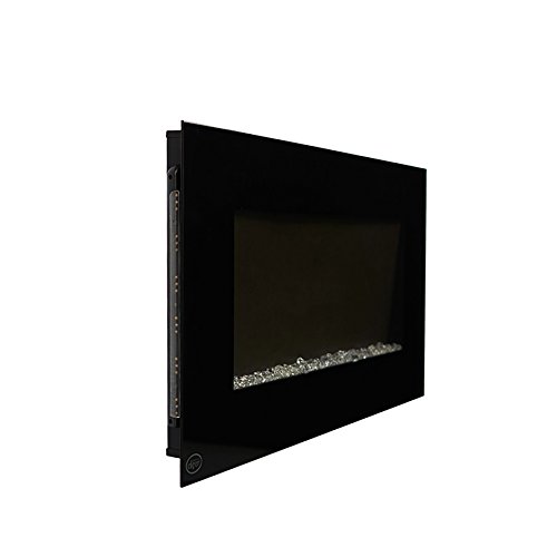 Clevr 48" Adjustable Electric Wall Mount Fireplace Heater, 750-1500W Mordern Black Heat, Decorative Crystals, Adjustable Front and Back Light Color, 48 Inch Wide, On Wall Hanging, 3D Flame Effect