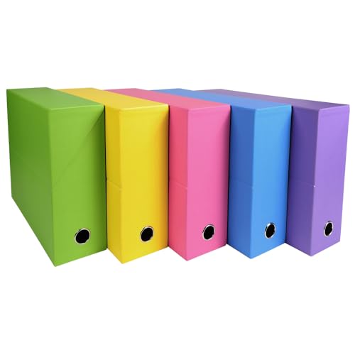 Exacompta - Réf. 89329E - Carton de 5 boîtes transfert Salsa en papier texturé - Dos 90 mm - Avec un oeillet en métal - Pour format A4 - Dimensions 25,5 x 34 x 9 cm - Livrées montées