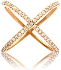 Cross Over Ring 925 Solid Silver 18K Gold Plated With Cubic Zirconia