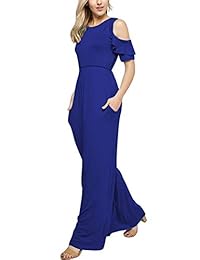 Meenew - Vestido largo informal de verano con hombros descubiertos, cintura alta, con bolsillos