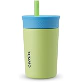 Owala Kids Insulation Stainless Steel Tumbler with Spill Resistant Flexible Straw, Easy to Clean, Kids Water Bottle, Great for Travel, Dishwasher Safe, 12 Oz, Blue and Light Green (Turtley Awesome)