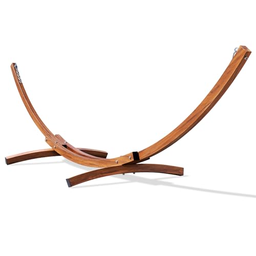 Lazy Daze 12 Ft Double Steel Curved Hammock Stand for Outdoor, Wood