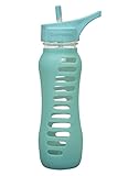 EcoVessel SURF SPORT Glass Water Bottle with Protective Silicone Sleeve and Flip Straw Top - 22 Ounces - Aqua Wave