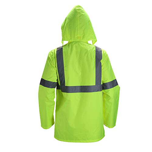 Vendace Class 3 High Visibility Rain Suit with Collapsible Hood Lime Reflective Safety Jacket & Trouser (2XL/3XL Yellow)