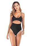 Agreya Women's high Slit Halter Back one-Piece Swimsuit (Black, L)