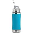 Pura Kiki 11oz/325ml Stainless Steel Straw Bottle w/Sleeve - 100% Plastic-Free, MadeSafe Certified, 100% Medical-Grade Silicone Straw for Kids, Toddlers, Preschoolers, Babies & Infant - New Aqua