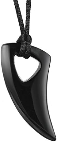 Men's Black Stainless Steel Wolf Teeth Alpha Spear Pendant Adjustable Chain Necklace