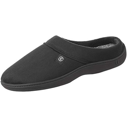 isotoner signature men's memory foam microterry and waffle travis hoodback slippers