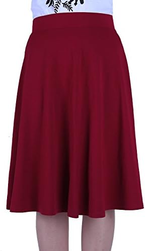 FAVELEM Womens Thin Knit Flowy Flared Knee Length Skater Skirt(M,Burgundy) 402-2