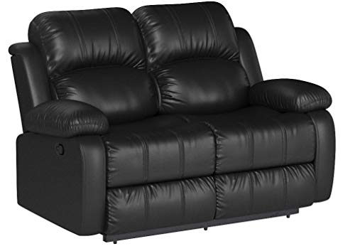 Classic Loveseat Recliner in Bonded Leather - 2 Seater Recliner Sofa (Black)
