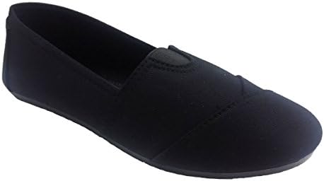 Elegant Women's Black Plain Canvas Slip-on Flat Shoes, Espadrille Loafers 9 , M US