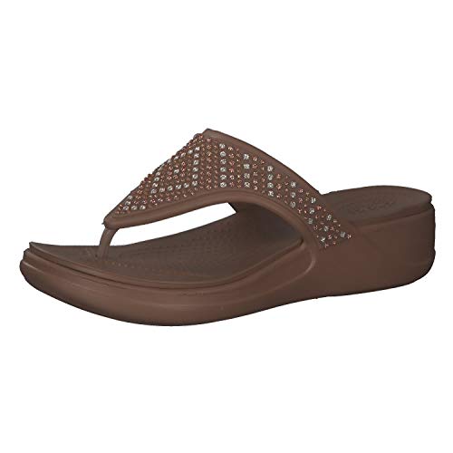Crocs Monterey Embellished Wedge Flip Flops Sandals for Women, Bronze