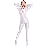 Liangliang Women's Shiny Long Sleeve Yoga Jumpsuit - High Neck Stretch Bodysuit with Front Zipper for Dance & Activewear