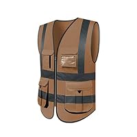 MLX Reflective Vest, Health Worker Clothes Traffic Fluorescent Vest Vest Reflective Clothing High Visibility, Multi-Color Selection (Color : Khaki, Size : 2 Pieces)