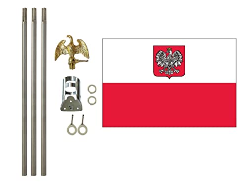 Poland with Eagle 3x5 ft Outdoor Flag and Flag Pole