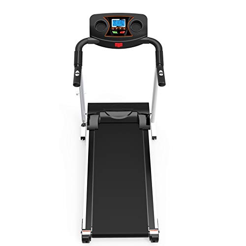 Julyfox Home Folding Treadmill with Incline, Quiet White 270lb Heavy Duty Motorized Electric Treadmill Running Walking Jogging Machine W/Hand Pulse Sensor Cup Holder Safety Key Home Exercise Machine