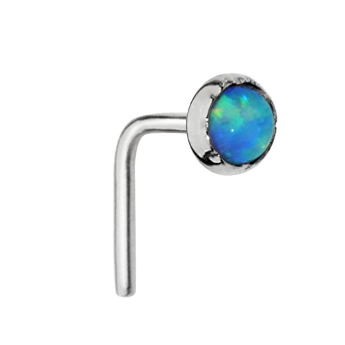 Nose Ring - Nose Stud - Sterling silver 18 Gauge Set With a 3mm Blue Opal