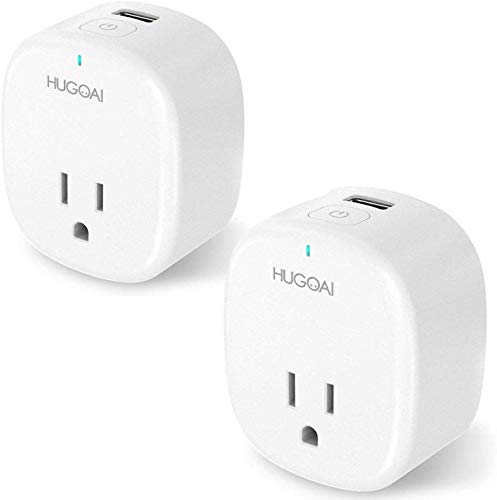Smart Plug, HUGOAI WiFi Smart Outlet, Works with Alexa, Google Home & IFTTT, No Hub Required, ETL Listed, Remote Control Smart Home Devices, Smart Socket Only 2.4GHz WiFi (USB-2 Pack)