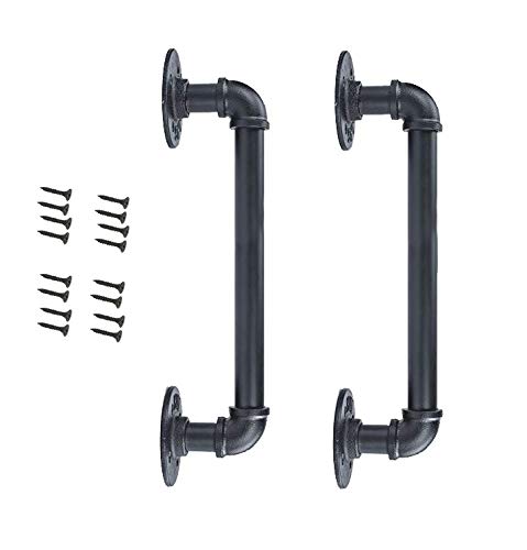 Pipe Barn Door Handle 15" Black Rustic Industrial Style Handle Bar Pull and Push for Gate Cabinet Shed Door,Gate Handles (2 PCS) - Thumbnail 4
