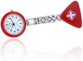 RUIIO Metal Nurse Doctor Paramedic Brooch Pocket Watch Red Cross Fob Watch-Easy Secure Clip (Red)