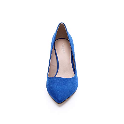 TIHOO Women's Classic Pointed Toe High Heel Dress Pumps Slip On Basic Shoes (8 M US, Blue)