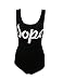 Women's DOPE Letter Print Backless One Piece Monokini Bikini (S, Black)