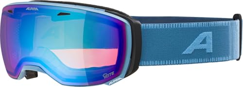 ALPINA Estetica Q-Lite Mirrored, Contrast-Enhancing OTG Ski Goggles with 100% UV Protection for Adults, Smoke-Blue, Matt, One Size