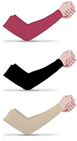 V.E High Performance Arm Sleeves for Athletic Arm Sleeves Perfect for Cricket, Bike Riding,Cycling & Outdoor Activitiess With Beige,Black And Pink Color – 3 Pairs