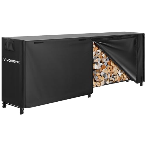 VIVOHOME 8ft Heavy Duty Indoor Outdoor Firewood Storage Log Rack with Cover
