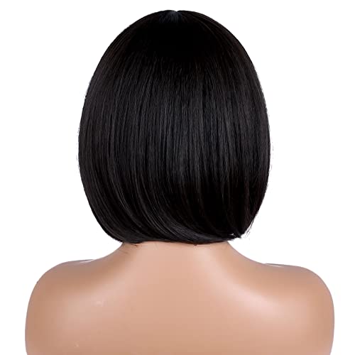 HHANYUDIE Bob Wigs Short Bob Wig with Bangs for Women Straight Bob Wigs for Cosplay Wig Synthetic Natural Looking Wigs (12\'\',Black)