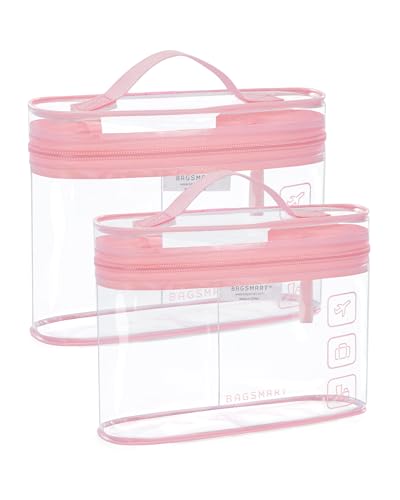 BAGSMART TSA Approved Toiletry Bag, 2 Pack Clear Makeup Cosmetic Bag Organizer, Quart Size Travel Bag for Toiletries, Carry-on Travel Accessories Essentials, Pink-2pcs