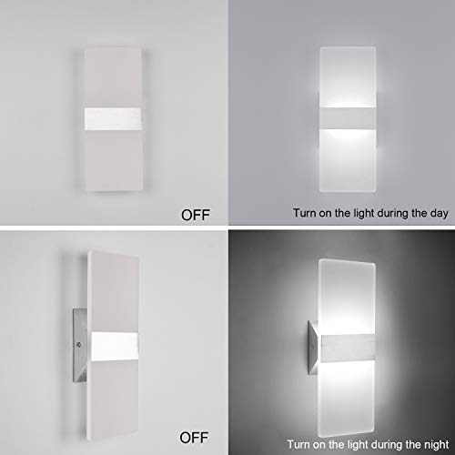 LED Wall Sconce Modern Wall Light Lamps 12W Cool White 6000K Up and Down Indoor Acrylic Lighting