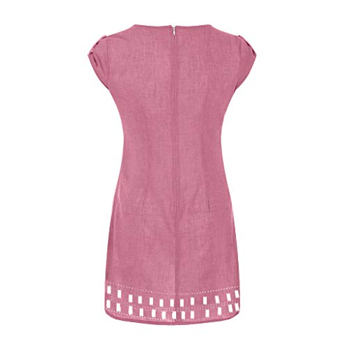 NRUTUP Women Dresses with Pocket V-Neck Ruffled Lace Shift Daily Buttoned-Decor Dresses Cotton Linen Hot(Pink,XL)