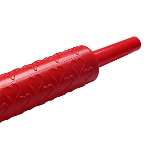 Wenini Plastic Rolling Pin Embossing Baking Pastry Roller Decorating Mold Tool for Fondant Cakes, Sugar Paste, Petal Paste, Candy, Marzipan (Red) - Thumbnail 4