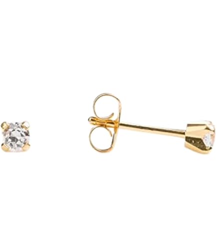 Studex Gold Plated 3mm AB Crystal Stud Earrings – 16 Gauge, Butterfly Back, Sterilized