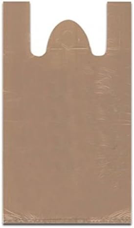 10 1/2Wx5 1/2Gx18H Heavy Duty 18 Micron Brown Plastic T Shirt Bags/Case of 1000