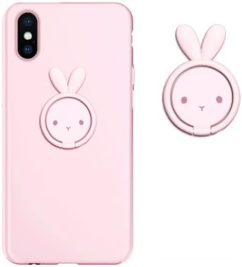 iPhone X Ring Case Pink, iPhone 10 Silicone Case with Ring Holder Kickstand, 360°Adjustable Ring Grip Stand Anti-Fingerprint Soft Slim Cover for Apple iPhone X 5.8 inch – (Compatible Magnetic Car)
