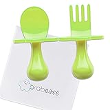 Grabease First Self Feed Baby Utensils - Anti-Choke, BPA-Free Baby Spoon and Fork Toddler Utensils with Pouch Set - Toddler Silverware for Baby Led Weaning Ages 6 Months+, Green