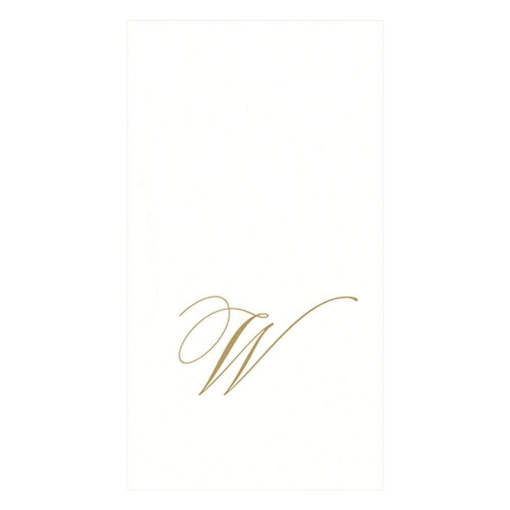 Caspari Signature Gold Initial W Paper Linen Guest Towels, White Pearl, Pack of 24