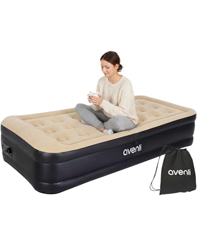 AVENLI Matelas Gonflable 1 Place 196x97x47 cm, Lit Gonflable Autogonflant 1 Personne avec Pompe Électrique Intégrée, Matelas pour Camping & Lit d'Appoint, Coil-Beam, Beige