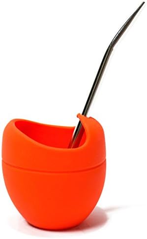 Yerba Mate Silicone Gourd with Bombilla Straw, Easy To Clean, Travel Friendly (Tangerine Tango)