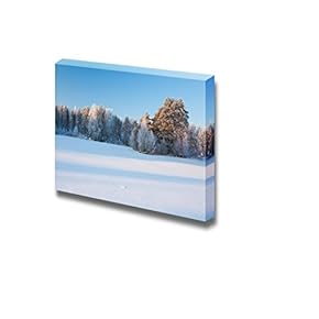 Canvas Prints Wall Art - Snow Winter Landscape of Field and Forest | Modern Wall Decor/Home Decoration Stretched Gallery Canvas Wrap Giclee Print. Ready to Hang - 12" x 18"