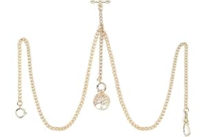 OyeahO Albert Chain Pocket Watch, T-bar Chain with Compass Pendant, Curb Link Chain 2 Hook Antique Fob T Bar for Men