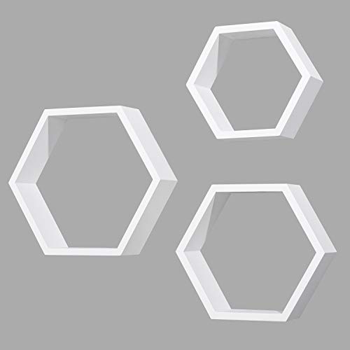 ZGZD White Floating Shelves Hexagon Wall Organizers Display Hanging Shelf for Room, Kitchen