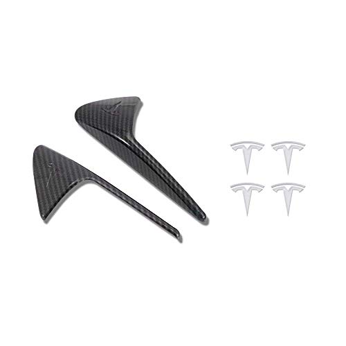 CoolKo Car Front Side Signal Turn Lamp Cover Trim Exterior Decoration Compatible with Model X, S, 3 [ Carbon Fiber Pattern - Silver Stickers]