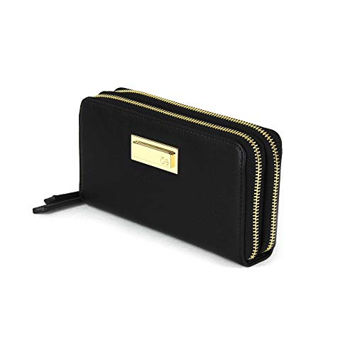 Cloe- Cartera Color Negro Para Mujer Con Doble Cierre De Material Gamuza Con Monedero