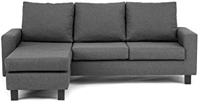 Abakus DirectCapri Reversible Corner Sofa - Soft Linen Small Sofa Sets for Livings Rooms - Detachable Footstool - Range includes eight (Dark Grey)