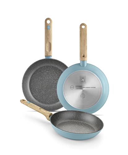 Nordik | Ensemble de Poêles 18-22-26 cm en Aluminium Forgé avec Antiadhésif, Convient à Tous les Types de Cuisines, Y Compris Induction, Turquoise