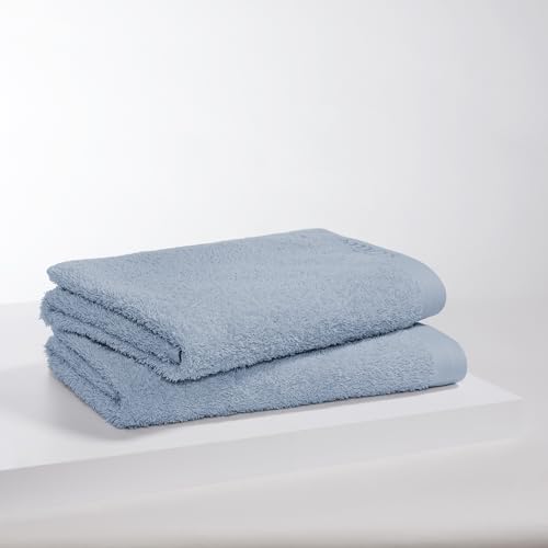 s.Oliver 2 TLG Duschtuch Set 70x140cm - 100% Baumwolle, 600 g/m², weich & saugstark, Doppelpack Duschtücher hellblau
